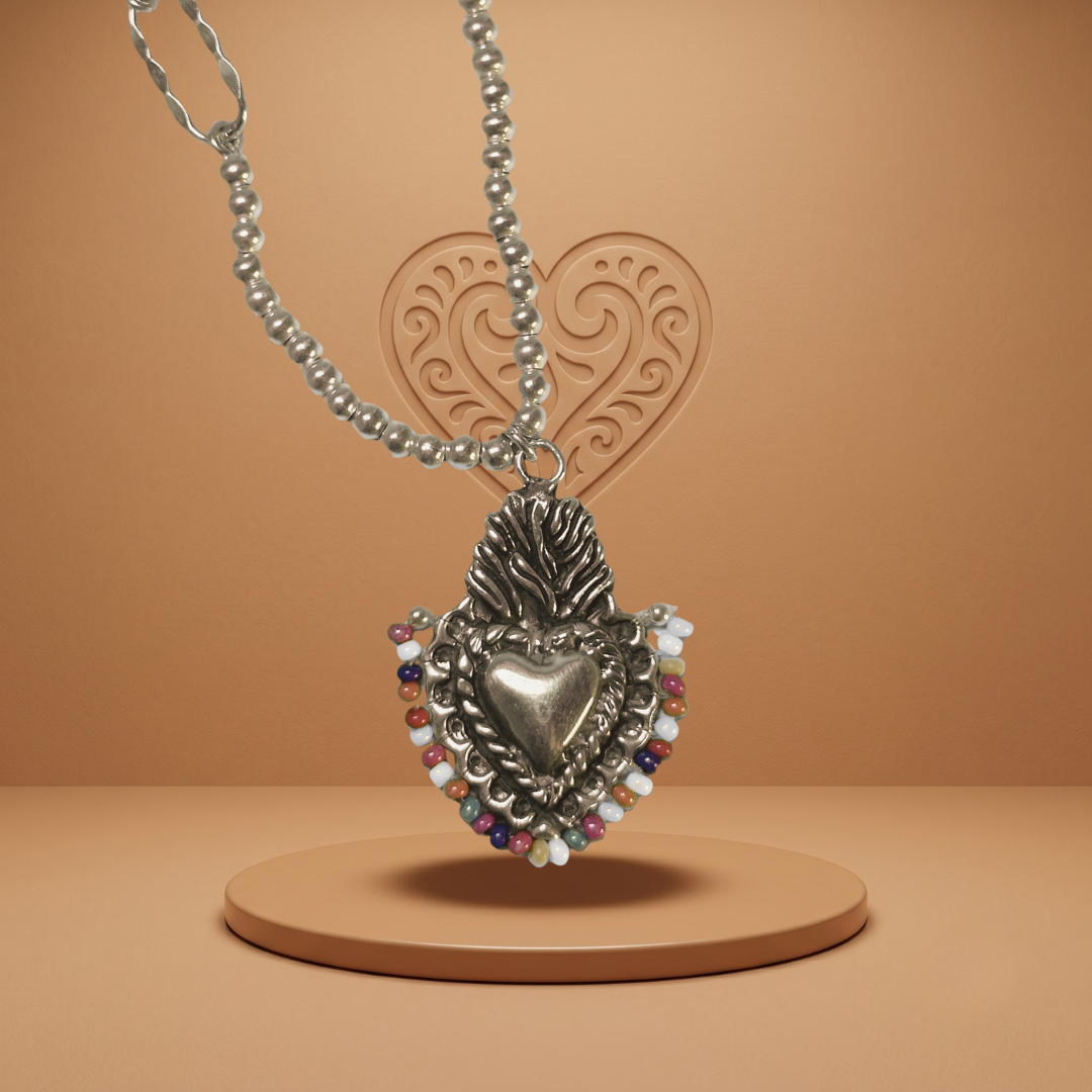 Collar Sagrado Corazon De Jesus Colores #50cm Multicolor
